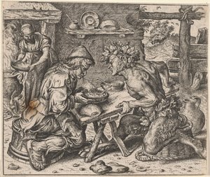 Fabel om bonden och satyren av Egidius  Sadeler (II)