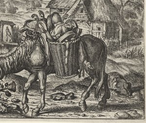 Fabel om åsnan lastad med delikatesser av Egidius  Sadeler (II)