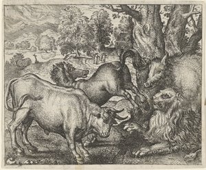 Fabel om det gamla lejonet av Egidius  Sadeler (II)