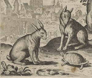 Fabel om sköldpaddan och haren av Egidius  Sadeler (II)