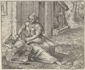 Fabel om kvinnan och hönan av Egidius  Sadeler (II)