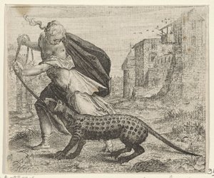 Fabel om kvinnan med en civetkatt av Egidius  Sadeler (II)