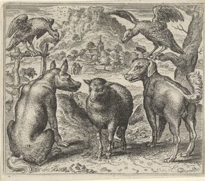 Fabel om vargen och hans rättegång mot fåren av Egidius  Sadeler (II)