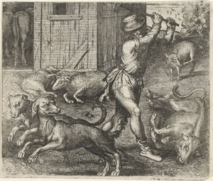 Fabel om en bonde och hans hundar av Egidius  Sadeler (II)