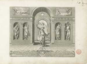 Janus och de fyra årstiderna Titelbild på en serie om de tolv månaderna De tolv månaderna (serietitel) av Egidius  Sadeler (II)