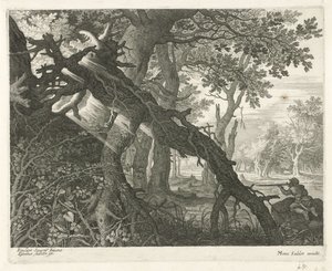 Kaninjakt i ett skogslandskap Sex landskap (serietitel) av Egidius  Sadeler (II)