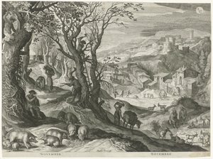 november och december De tolv månaderna i sex italienska landskap (serietitel) av Egidius  Sadeler (II)
