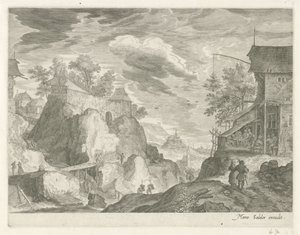 Stenlandskap med värdshus och hus Bergslandskap från Tyrolen (serietitel) av Egidius  Sadeler (II)