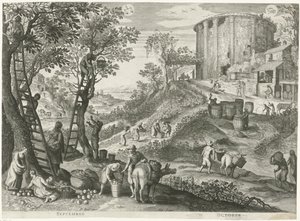 september och oktober De tolv månaderna i sex italienska landskap (serietitel) av Egidius  Sadeler (II)