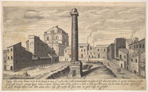 Skylt 31: vy av Trajanus kolumn, visad med sin piedestal utgrävd från jorden, su..., 1606.