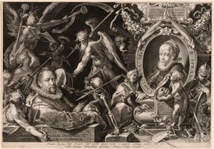 Porträtt av Bartolomaeus Spranger med en allegori över hans hustrus död, Christina Müller