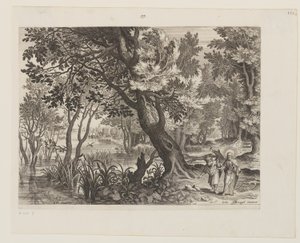 Riverscape med The Temptation of Christ (Kristi frestelse) av Aegidius Sadeler II