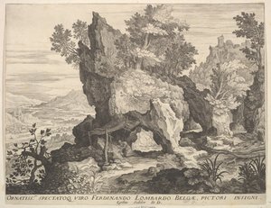 Stenigt landskap med St. Jerome. av Aegidius Sadeler II