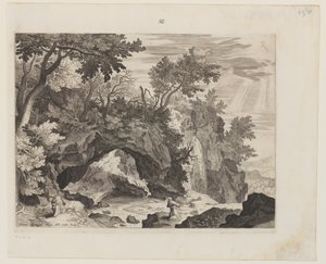 Rocky Landscape med Stigmatiseringen av St. av Aegidius Sadeler II