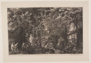Åttonde scenen: En skog med en träbro, ur Åtta scener från Böhmen av Aegidius Sadeler II