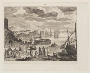 Havsstrand med fiskare och fiskhandlare av Aegidius Sadeler II
