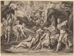 Diana förvånad av Actaeon av Aegidius Sadeler II after Joseph Heintz the Elder