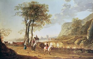 Vidsträckt flodlandskap av Aelbert Cuyp