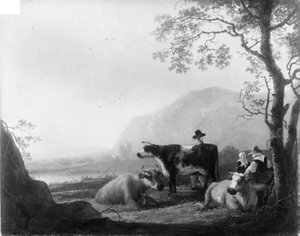 Landskap med tre kor och herdar av Aelbert Cuyp