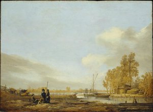 Flodlandskap med gångbro av Aelbert Cuyp