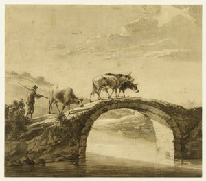 Tre kor på en bro (Lugt 16) av Aelbert Cuyp