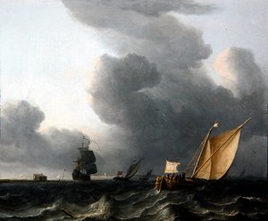 Två holländska Smalschips och en krigsman (olja på duk) av Aernout Smit