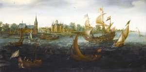 Fartyg utanför IJsselmonde av Aert Anthoniszoon