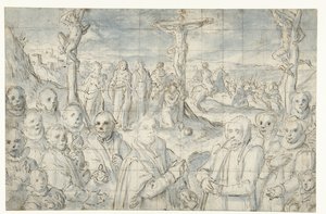 Korsfästelse med en grundare och hans familj av Aert Pietersz.