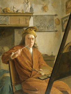 Porträtt av en målare, kanske konstnären själv av Aert Schouman (attributed to)