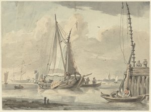 Segelfartyg på floden nära Dordrecht av Aert Schouman