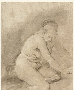 Knästående kvinna naken med utsträckta armar av Aert de Gelder (attributed to)