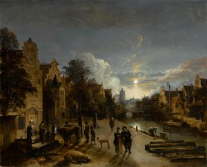 Kanalscen i månsken, cirka 1660-talet (olja på duk) av Aert van der Neer