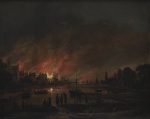 Fire at a Village by Night av Aert van der Neer