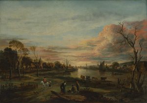 Landskap vid solnedgången, 1650-talet. av Aert van der Neer