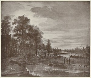 Månskensflod landskap med figurer av Aert van der Neer