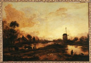 Solnedgång vid floden Yssel, ca 1645 (olja) av Aert van der Neer