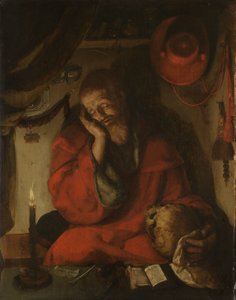 Saint Hieronymus i sin studie vid levande ljus av Aertgen Claesz van Leyden (attributed to)