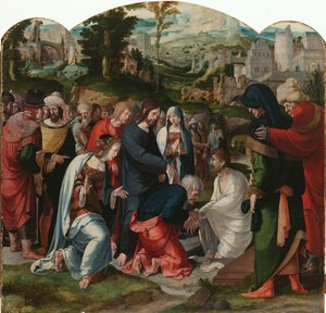 Lazarus uppståndelse Mittpanel av en triptyk med Lazarus upphöjelse av Aertgen Claesz van Leyden (attributed to)