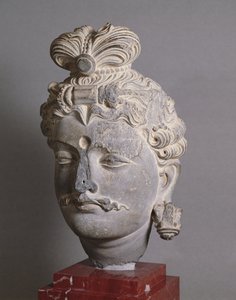 Chef för en Bodhisattva, grekisk-buddhistisk stil, från Buner, 2:a århundradet (skifer) av Afghan School