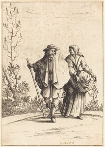 Tiggarpar, med landskap i bakgrunden av After Jacques Callot