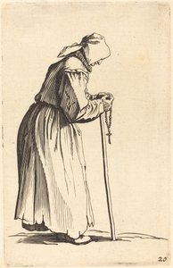 Tiggarkvinna med rosenkrans av After Jacques Callot