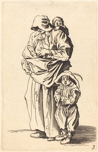 Mor och tre barn av After Jacques Callot