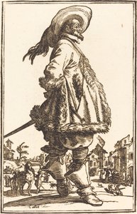 Adel man med mantel trimmad i päls, håller händerna bakom ryggen av After Jacques Callot