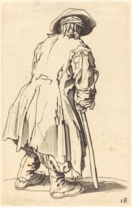 Gammal tiggare med en krycka av After Jacques Callot