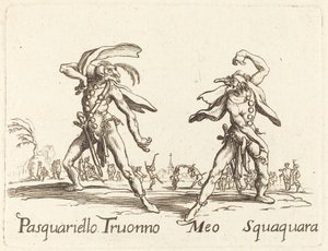 Pasquariello Truonno och Meo Squaquara av After Jacques Callot