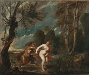 Landskap med en nymf och en satyr av after Peter Paul Rubens