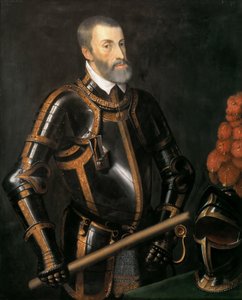 Tyska: Kejsar Karl V (1500-1558) i rustning, porträtt i halvfigur av kejsar Karl V i rustning