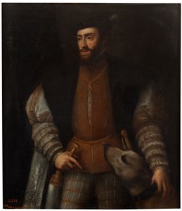 Spanska:  El emperador Carlos V con un perro Kejsaren Karl V med en hund