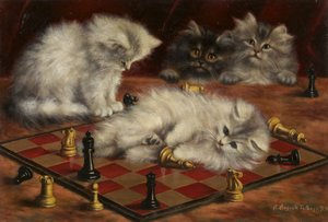 Katter med ett schackbräde (olja på duk) av Agnes Augusta Talboys