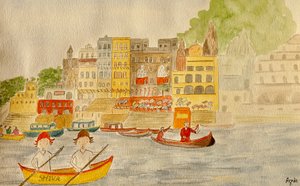 The Voyage, Varanasi, 2015 , akvarell på papper av Agnes Girardon